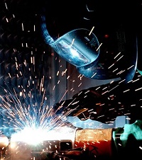 Welder working in clean air